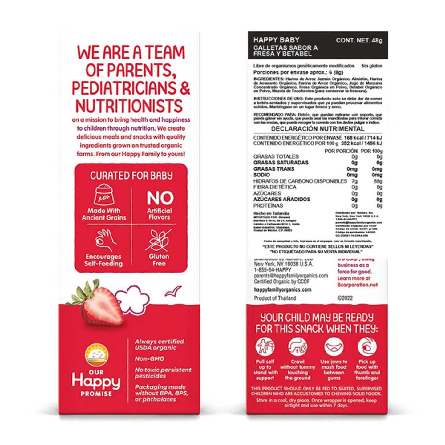 GALLETAS ORGANICAS SABOR FRESA Y BETABEL 12 PAQUETES HAPPYBABY