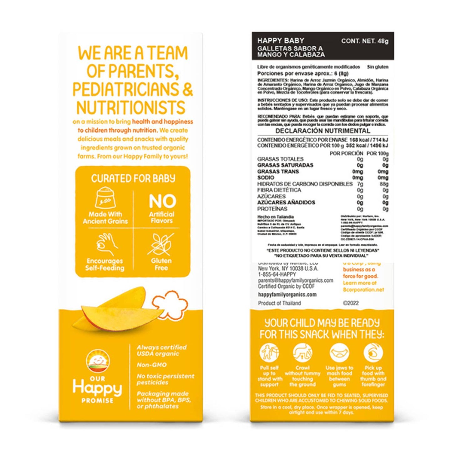 GALLETAS ORGANICAS SABOR MANGO Y CALABAZA 12 PAQUETES HAPPYBABY