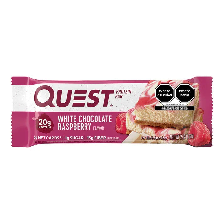 BARRA QUEST CHOCOLATE BLANCO Y FRAMBUESA 60 Grs