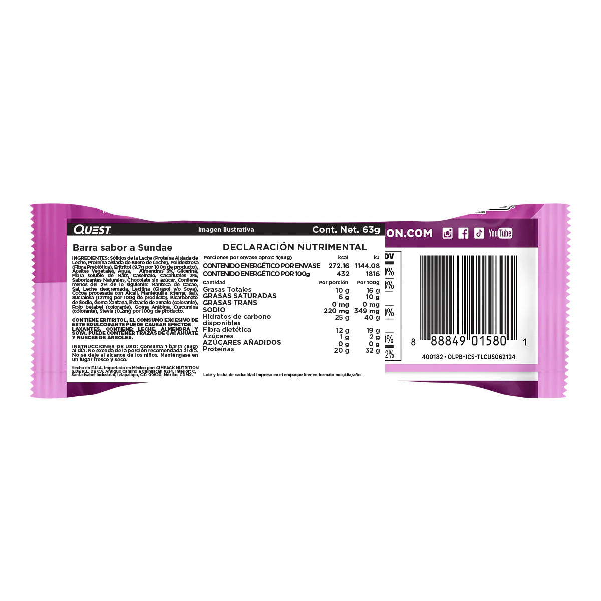 BARRA QUEST OVERLOAD SABOR SUNDAE 55GR