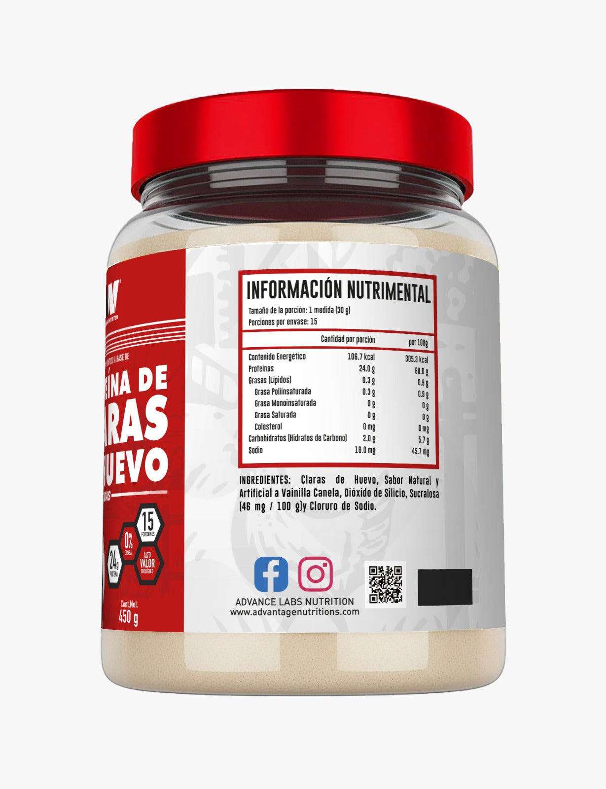 PROTEINA DE CLARAS DE HUEVO SABOR A VAINILLA CANELA 450 GR