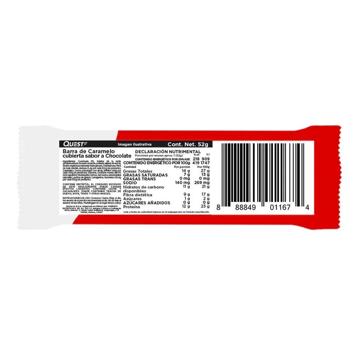 BARRA QUEST SABOR A CARAMELO CUBIERTO DE CHOCOLATE 52GR - Oc Market
