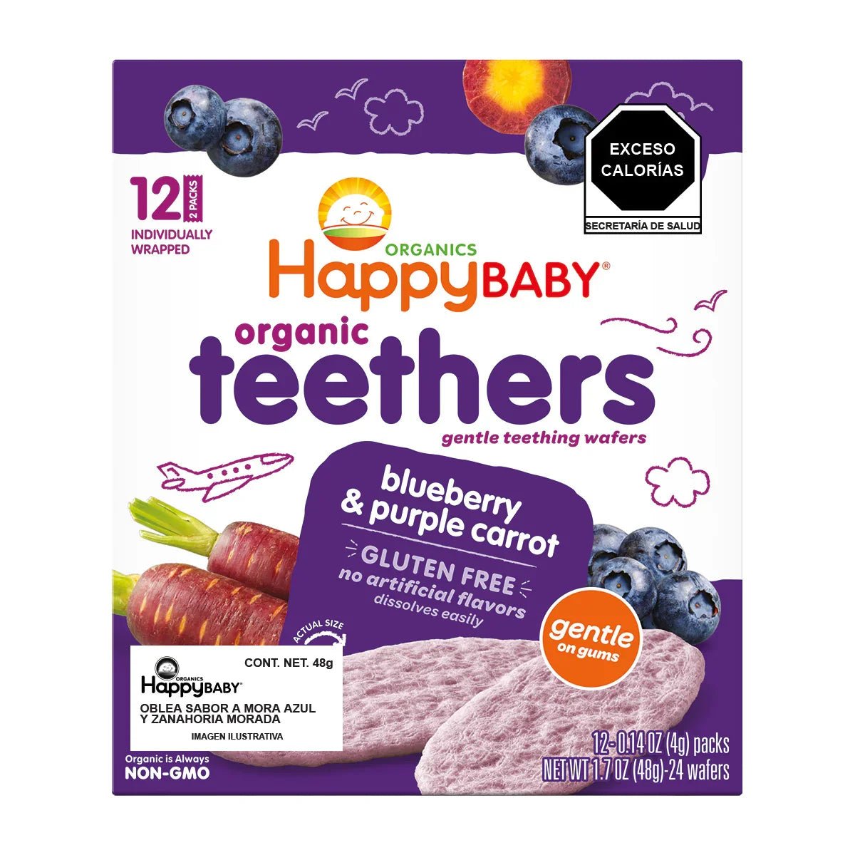GALLETAS ORGANICAS SABOR MORA AZUL Y ZANAHORIA 12 PAQUETES HAPPY BABY - Oc Market