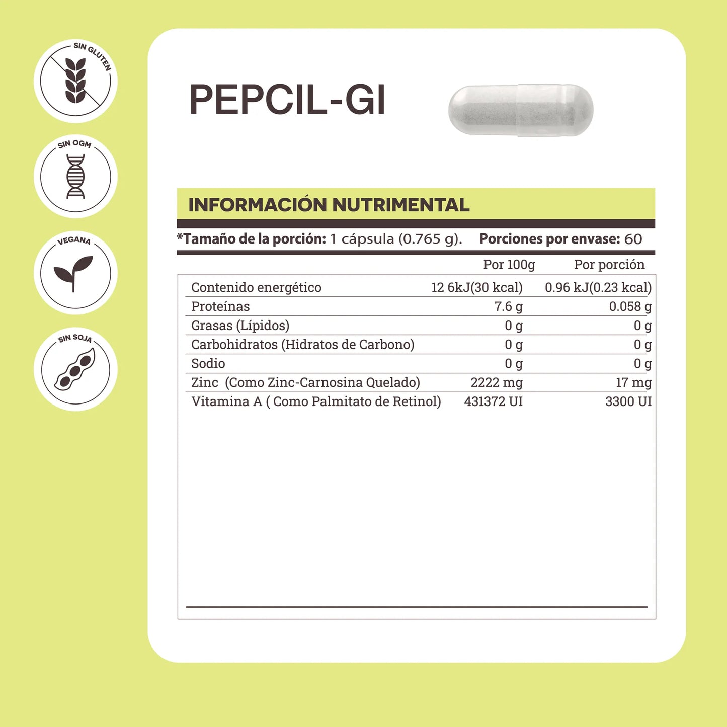 PEPCIL-GI, ZINC-CARNOSINA 60 CAPSULAS MATTER