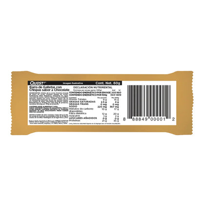BARRA QUEST DE GALLETAS CON CHISPAS SABOR A CHOCOLATE 60 GR