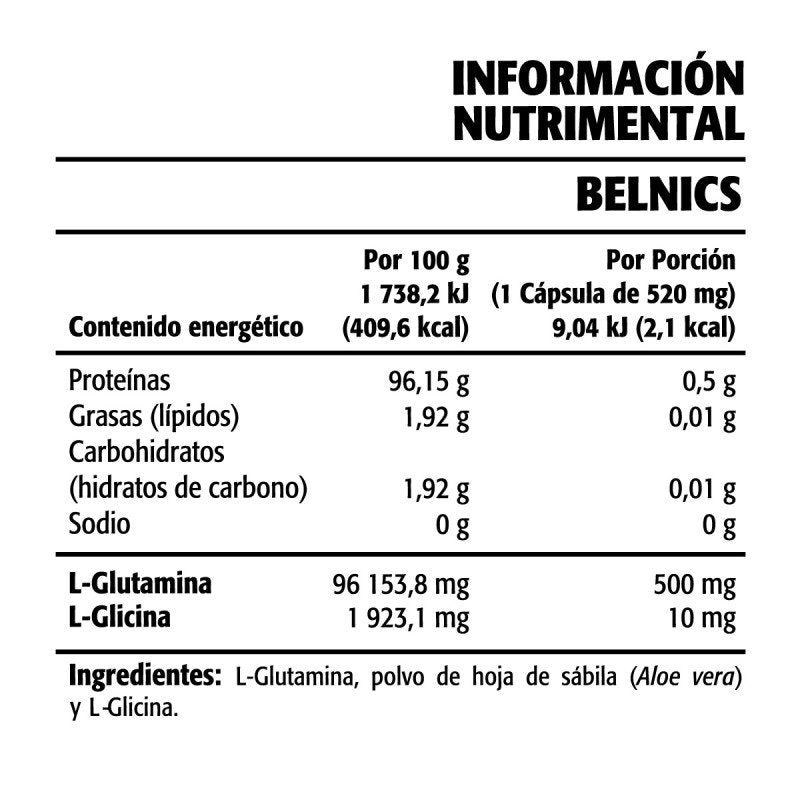 BELNICS L - GLUTAMINA Y ALOE VERA100 CAPS ULTRAGENICS HEMAGIC