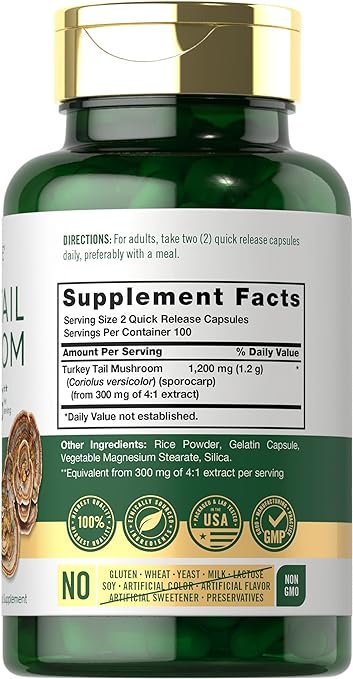 TURKEY TAIL MUSHROOM 1200 MG 200 CAPSULAS CARLYLE CARDO MARIANO