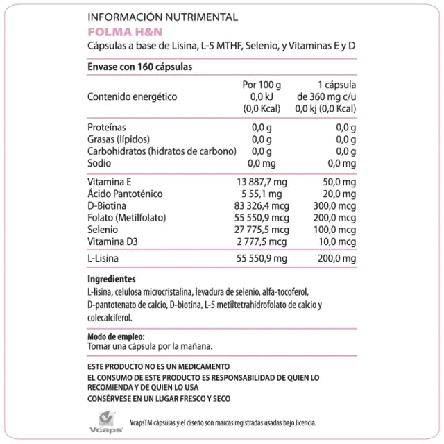FOLMA H&N 160 CAPSULAS ULTRAGENICS METAGENICS