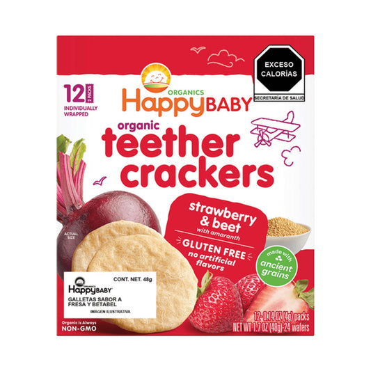 GALLETAS ORGANICAS SABOR FRESA Y BETABEL 12 PAQUETES HAPPYBABY