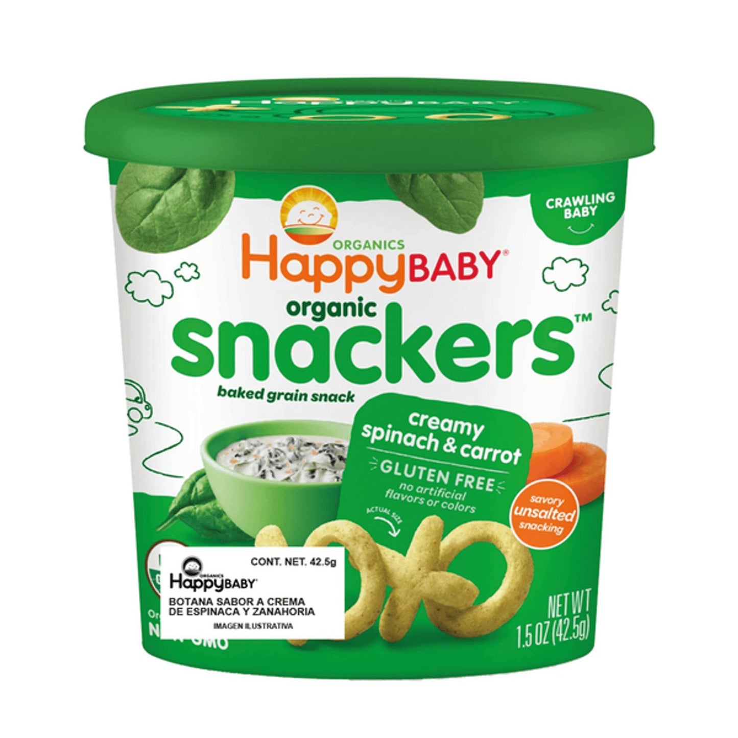 BOTANA SABOR CREMA DE ESPINACA Y ZANAHORIA 42.5 GR HAPPYBABY