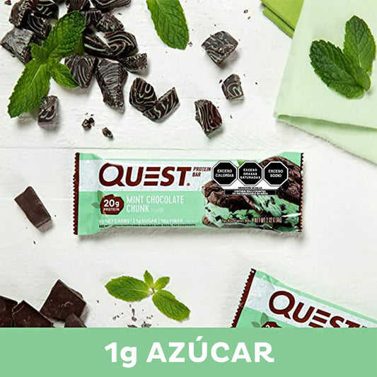 BARRA QUEST DE CHOCOLATE CON MENTA EN TROZOS 60 Grs