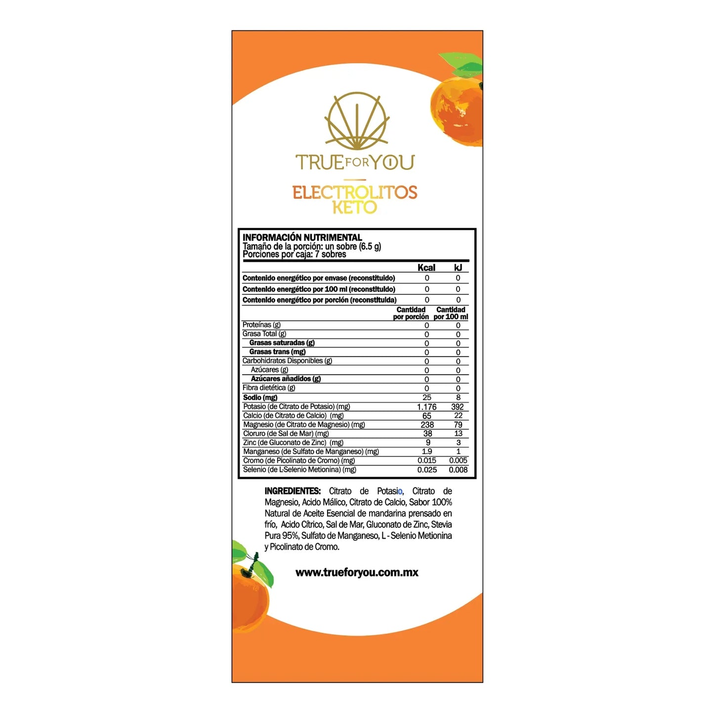 SACHETS MANDARINA ELECTROLITOS KETO 7 SOBRES TRUE FOR YOU