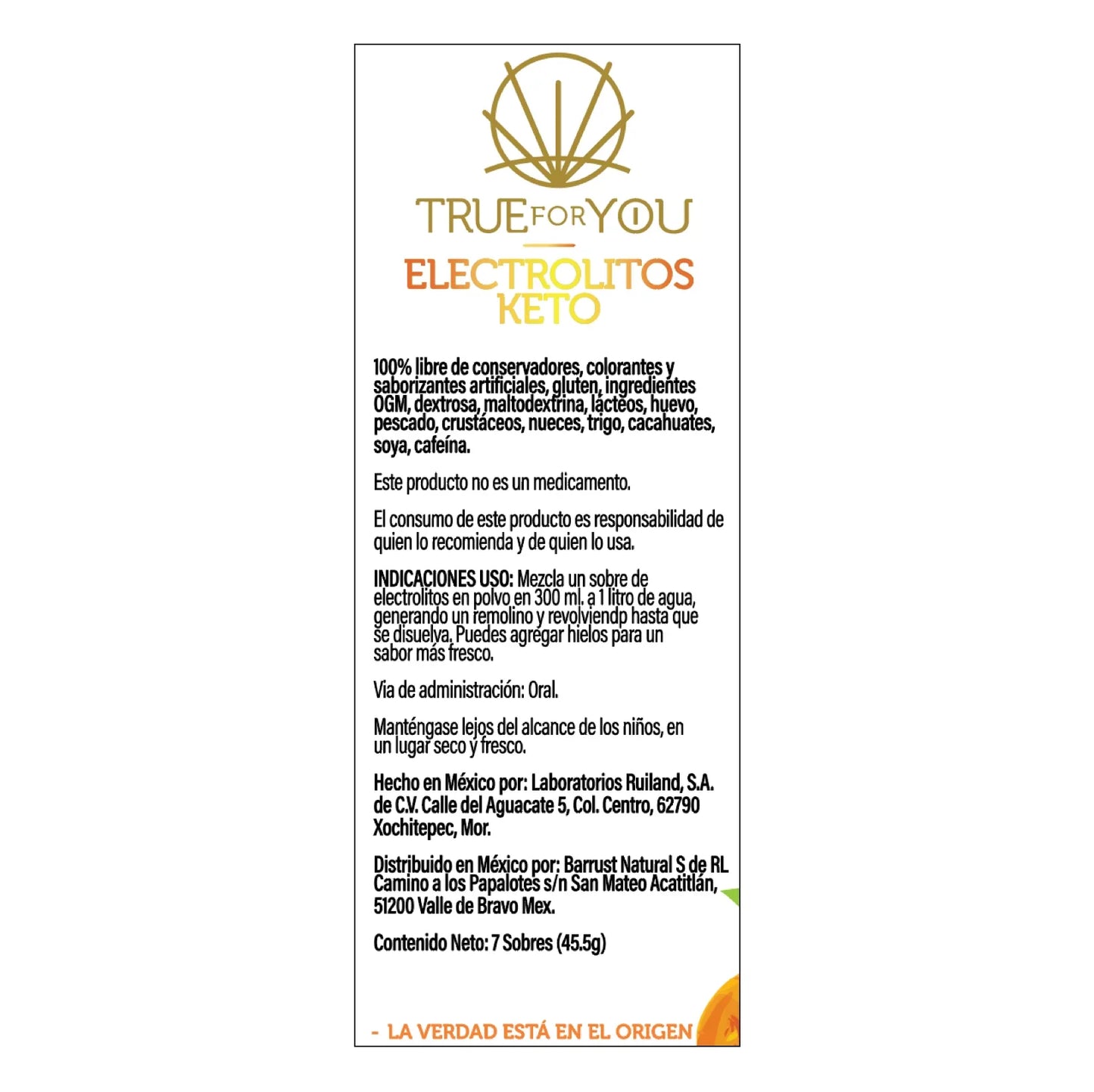 SACHETS MANDARINA ELECTROLITOS KETO 7 SOBRES TRUE FOR YOU