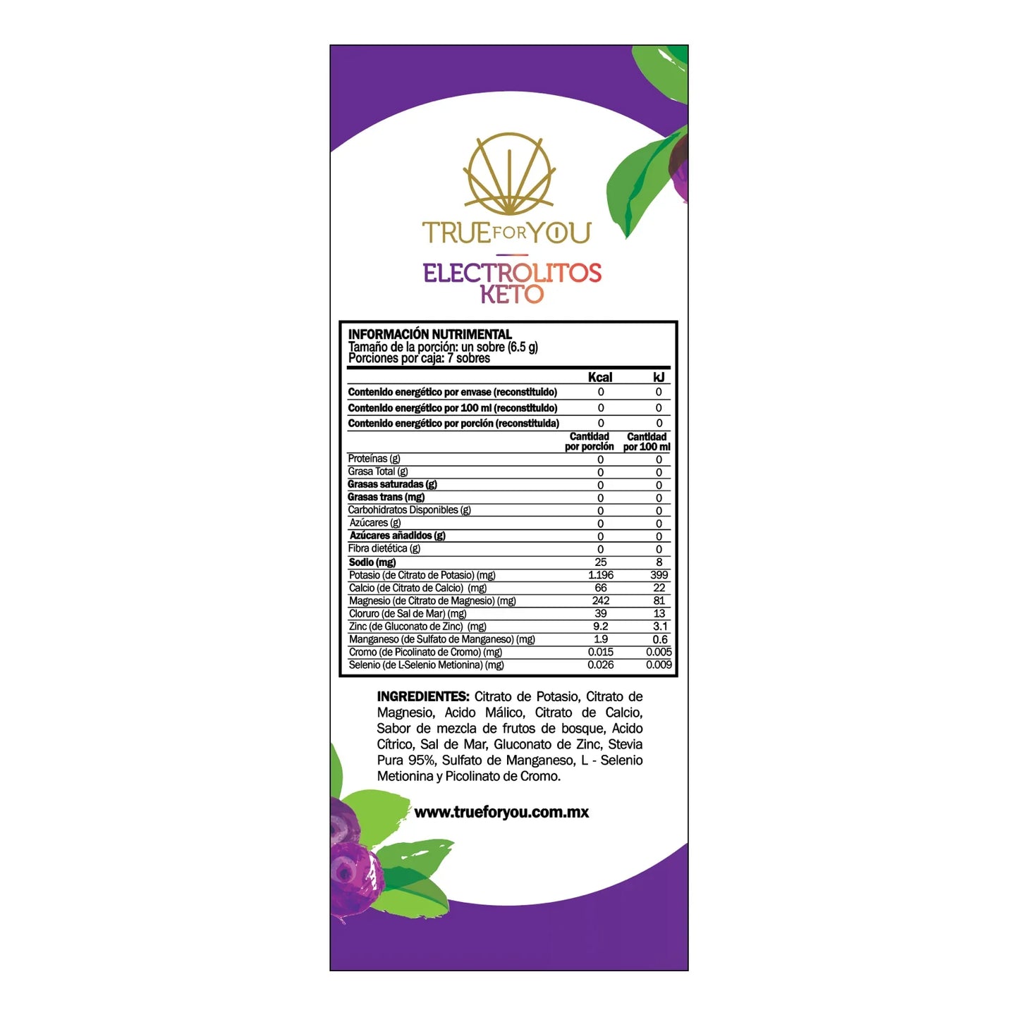 SACHETS BERRY ELECTROLITOS KETO 7 SOBRES TRUE FOR YOU