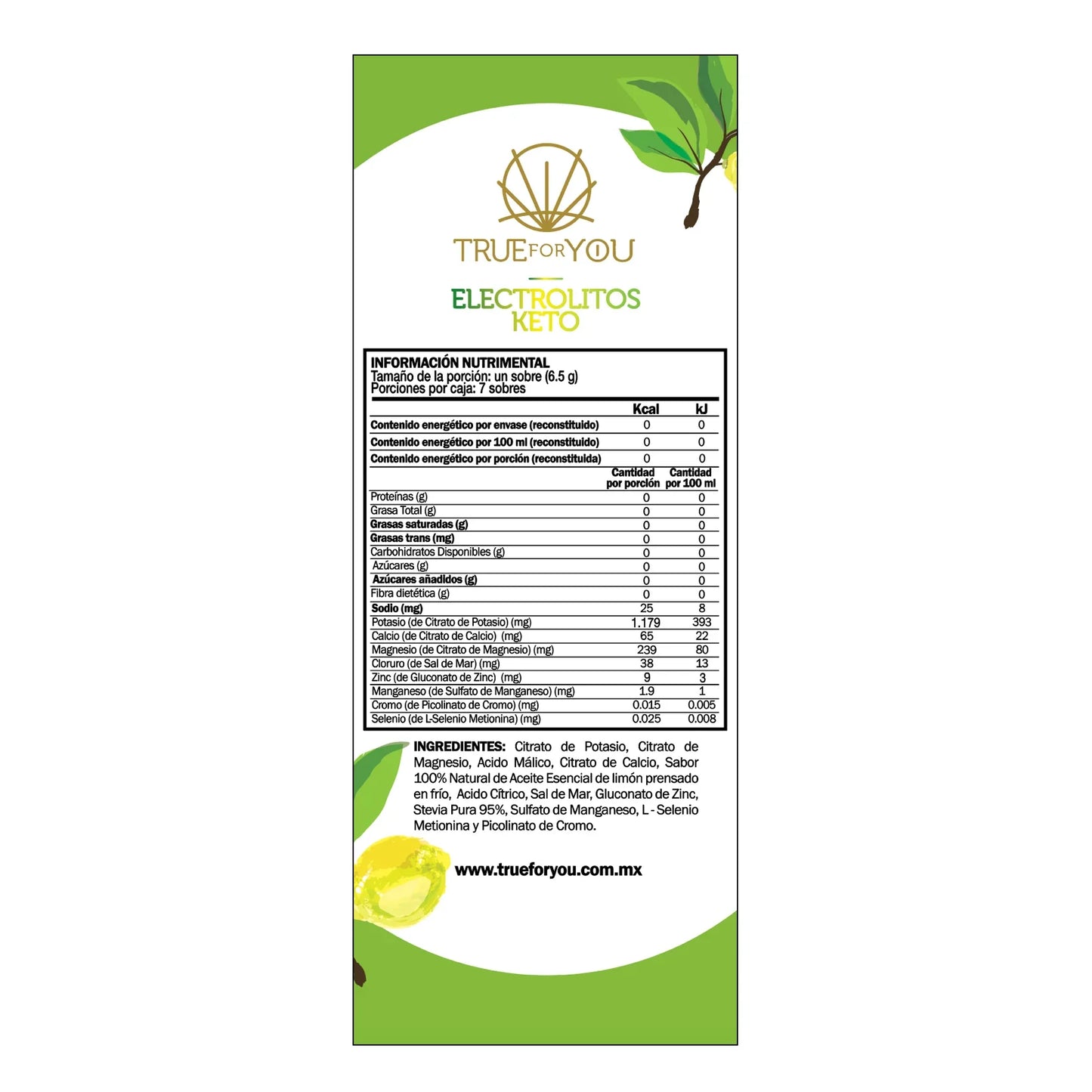 SACHETS CITRUS ELECTROLITOS KETO 7 SOBRES TRUE FOR YOU