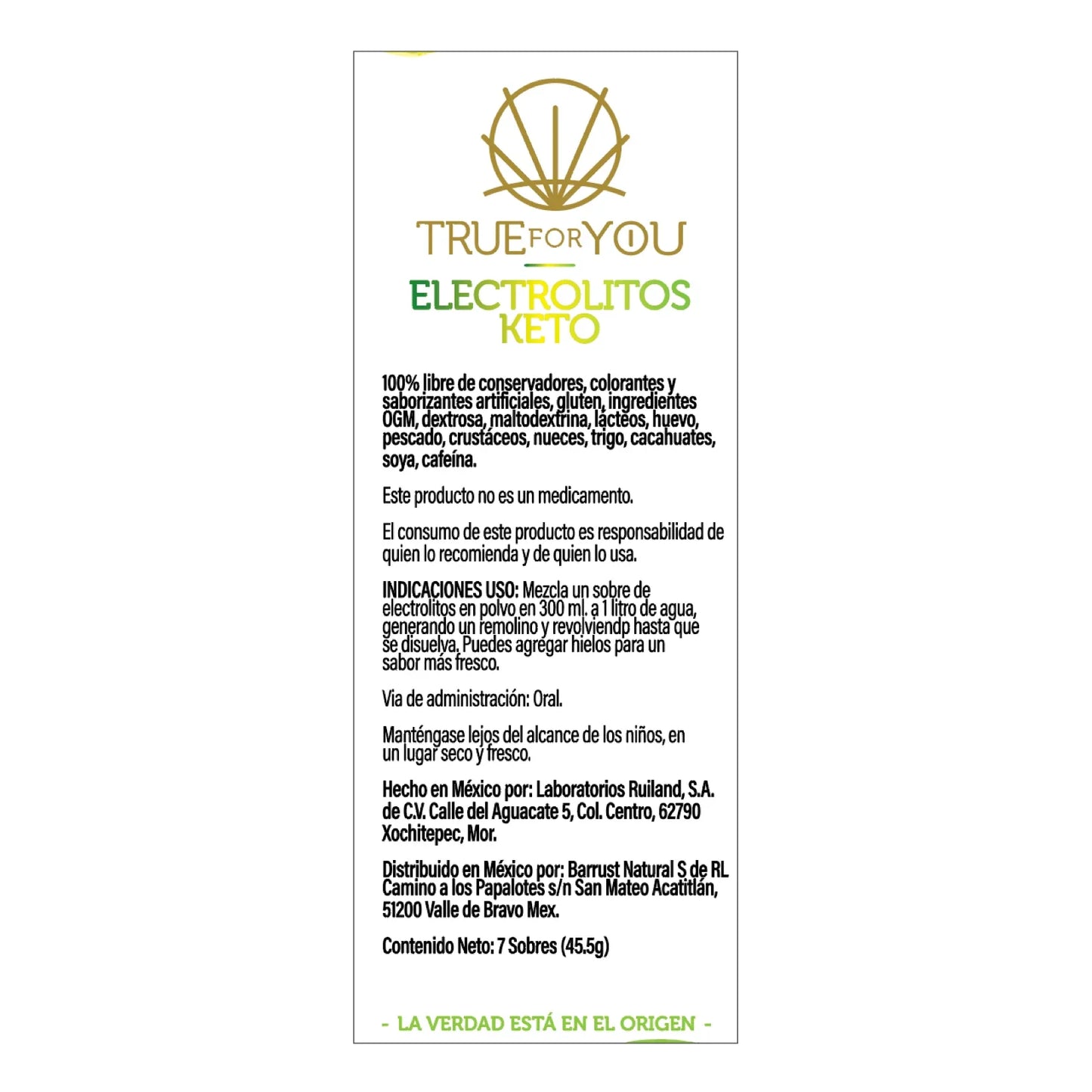 SACHETS CITRUS ELECTROLITOS KETO 7 SOBRES TRUE FOR YOU