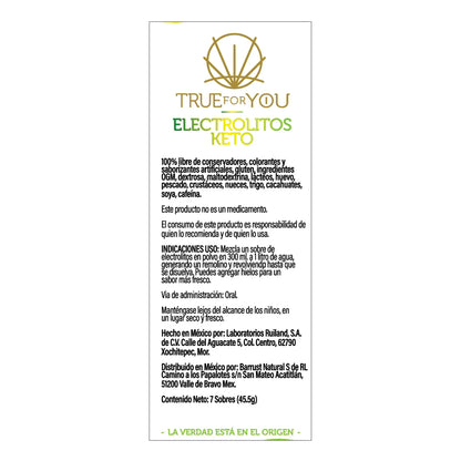 SACHETS CITRUS ELECTROLITOS KETO 7 SOBRES TRUE FOR YOU