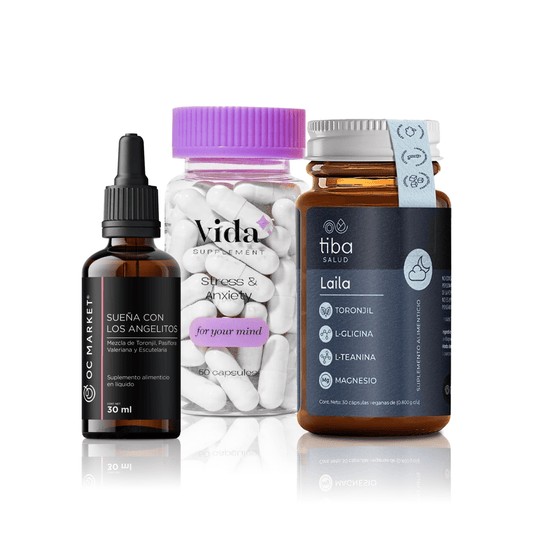 KIT OCM DESCANSO EXTREMO (TIBA SALUD LAILA, ESTRES Y ANSIEDAD, GOTAS SUEÑA CON LOS ANGELITOS INSOMNIO)