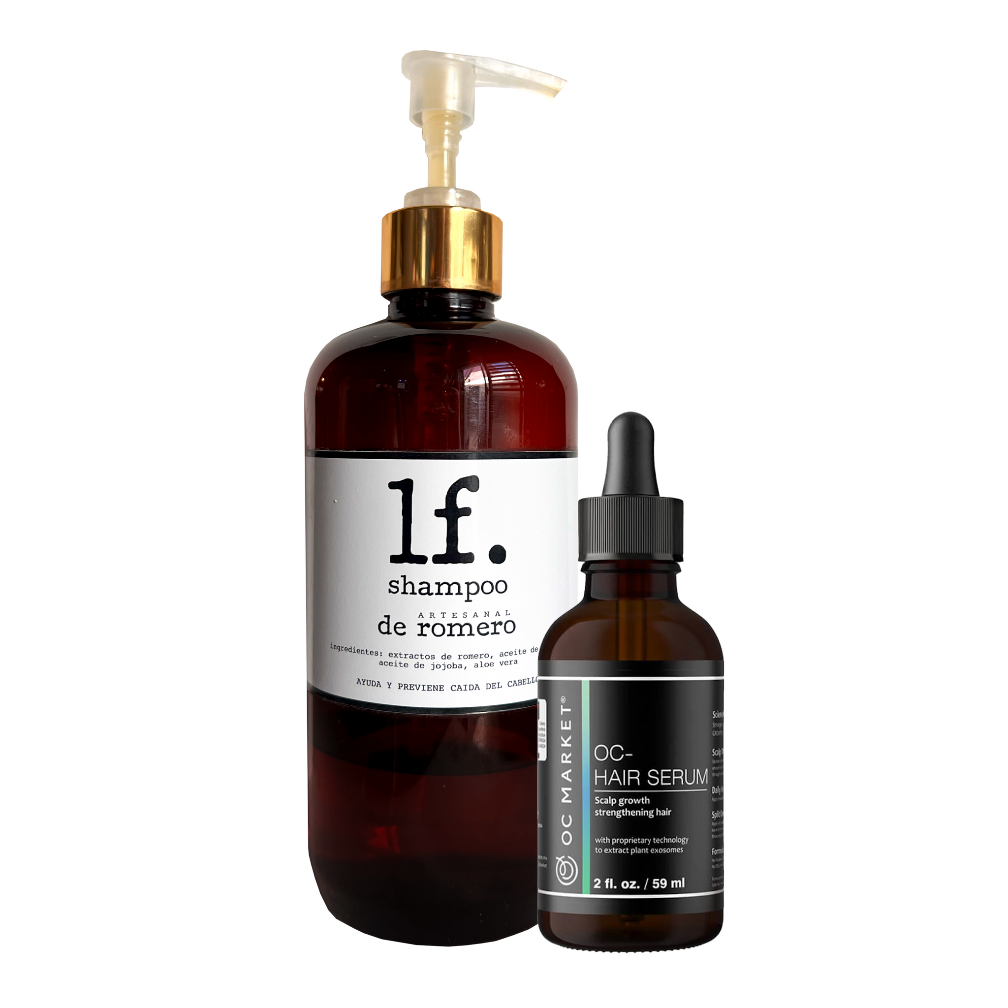 KIT OCM ANTICAIDA Y CRECIMIENTO DE CABELLO (SHAMPOO ARTESANO DE ROMERO 500 ML, OC HAIR SERUM GOTAS CRECIMIENTO DE CABELLO BY CHRISTINA LIMA