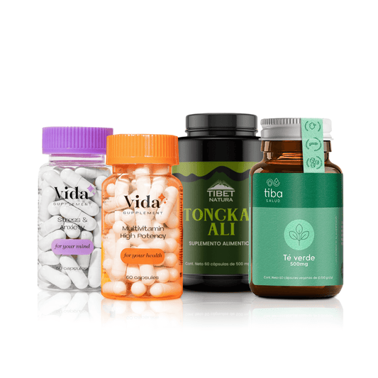KIT OCM SALUD INTEGRAL (TIBA SALUD TE VERDE, TIBET NATURA TONGKAT ALI, ESTRES Y ANSIEDAD, MULTIVITAMIN HIGH POTENCY)