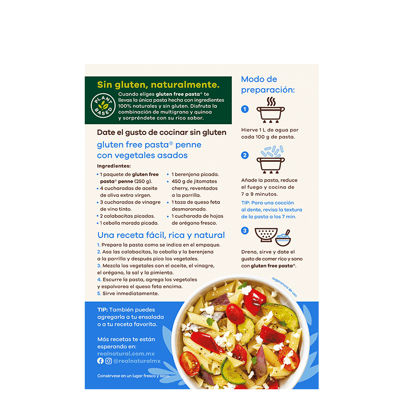 PASTA PENNE DE QUINOA Y MULTIGRANO REAL NATURAL 340 G