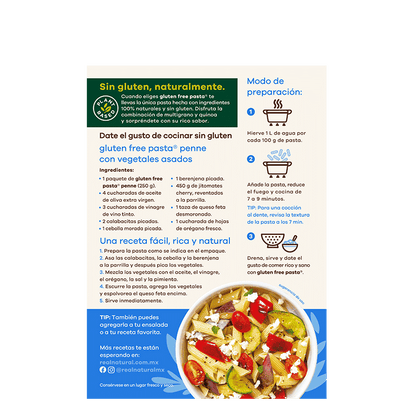 PASTA PENNE DE QUINOA Y MULTIGRANO REAL NATURAL 340 G