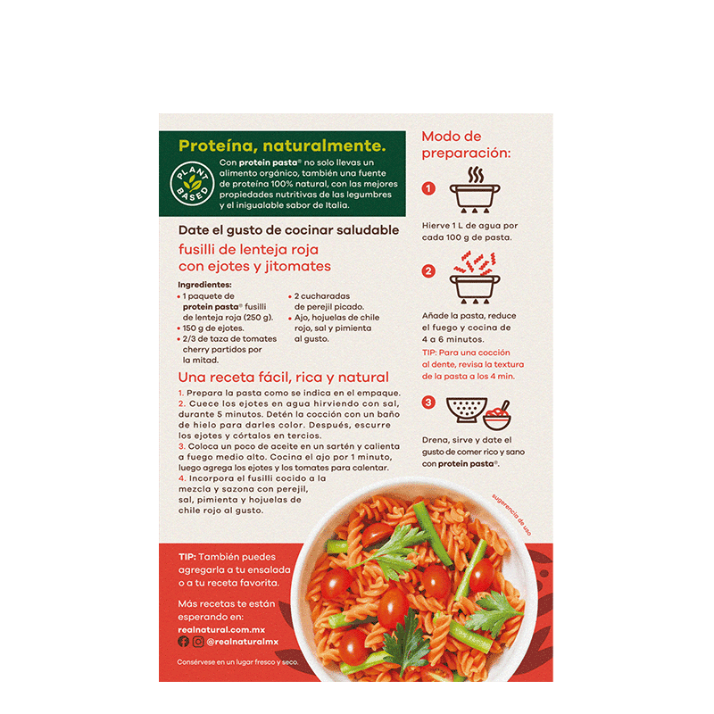 PASTA FUSILLI LENTEJA ROJA ORGANICO REAL NATURAL 250 G