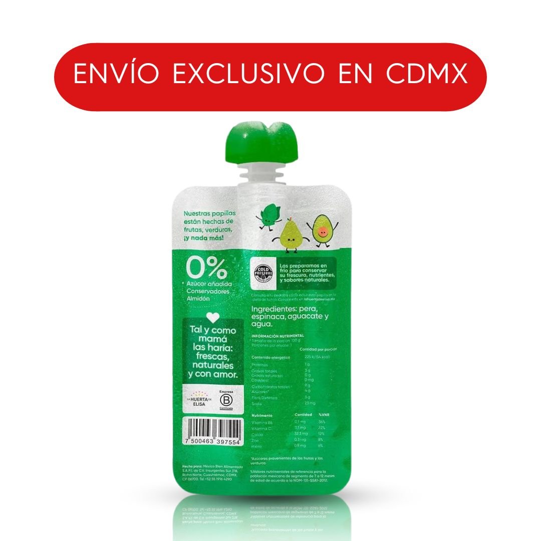 PAPILLA ESPINACA, AGUACATE Y PERA 100GR HUERTA DE ELISA