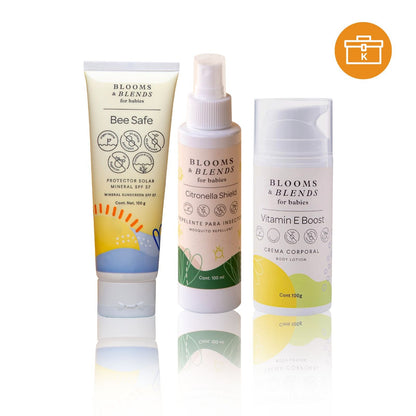 KIT PROTECCION TOTAL PARA VACACIONES (BE SAFE 100G, MINI CITRONELLA SHIELD 100ML, VITAMINA E BOOST 100G)