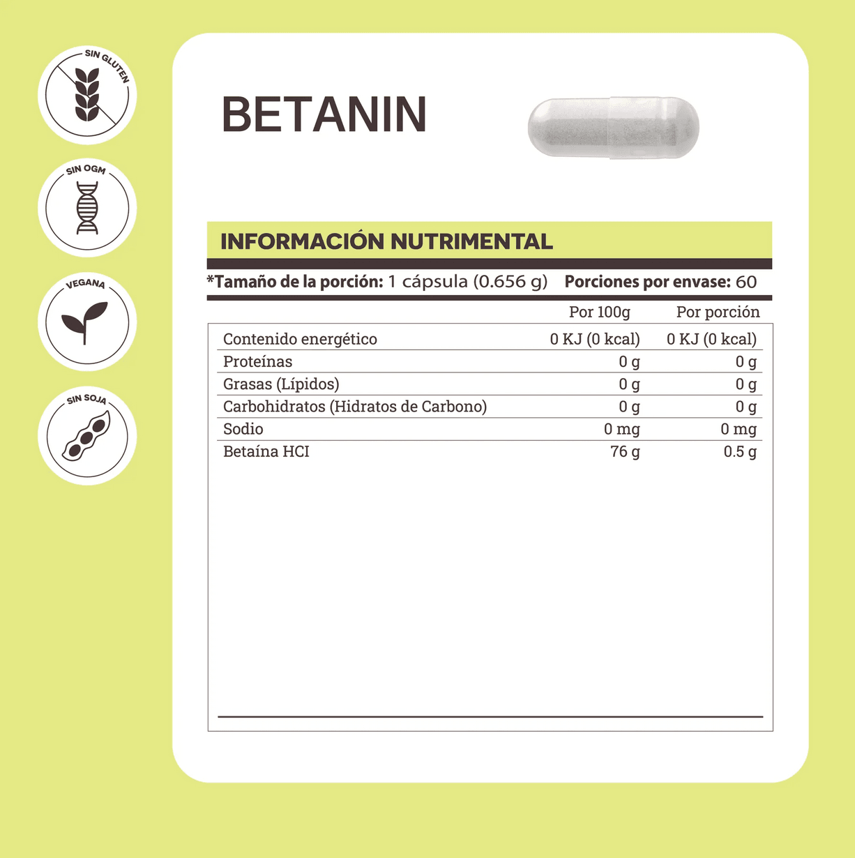 BETANINA BETAINA HCI 60 CÁPSULAS MATTER - Oc Market