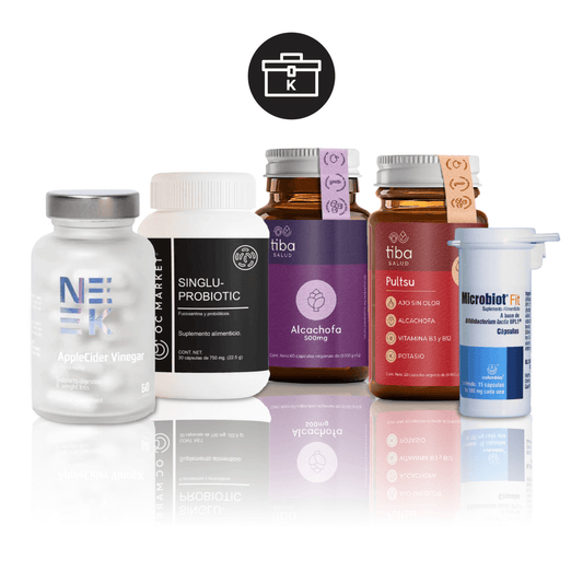 KIT QUEMA Y REDUCE EN LA LACTANCIA OC MARKET (VINAGRE DE MANZANA 60 CAPSULAS NEEK, SINGLU-PROBIOTIC, PROBIOTICO MICROBIOT FIT, TIBA SALUD PULTSU, TIBA SALUD ALCACHOFA)